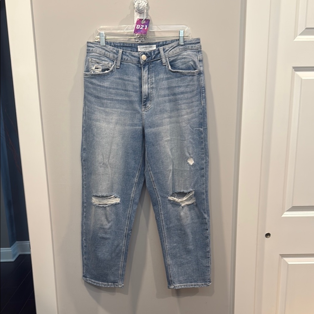 *Light Blue Distressed Boyfriend Jeans Relaxed Fit